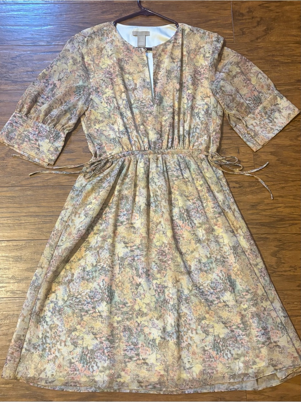 H&M Pastel Floral Tie-Waist Midi Dress